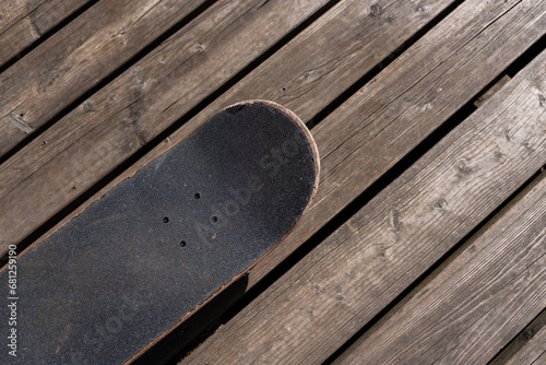 skateboard and parket  wooden floor, diagonal lines
