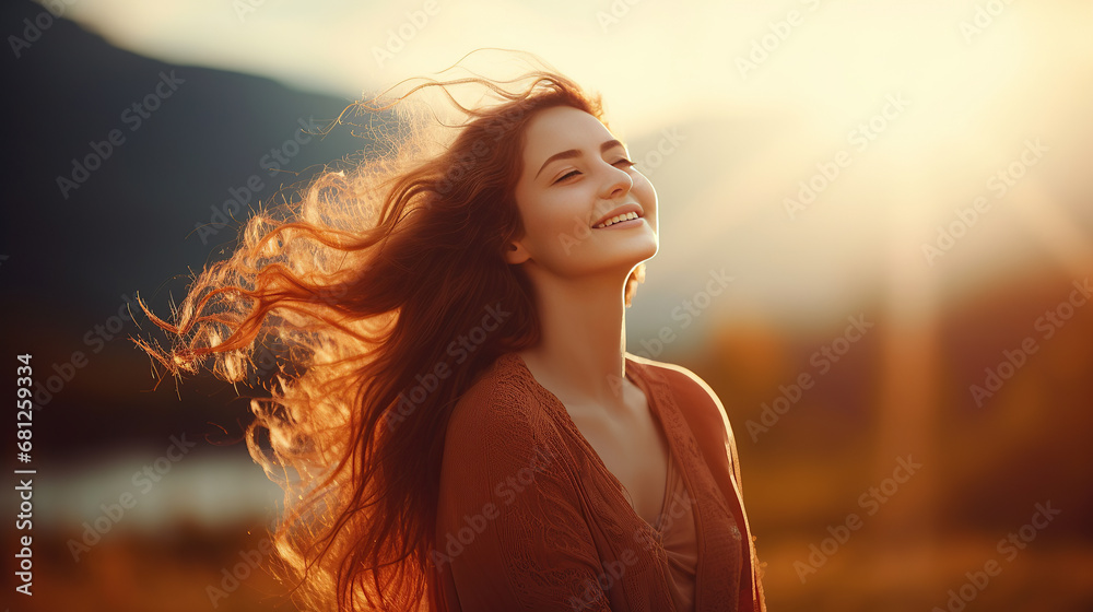 Young woman feeling the warmth of the sunlight.