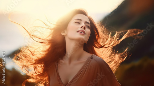 Young woman feeling the warmth of the sunlight.