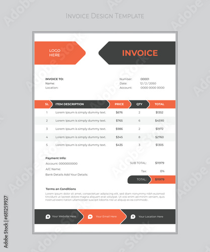 Creative Invoice Template Themes. Vector Business Stationery Design. Print Template.