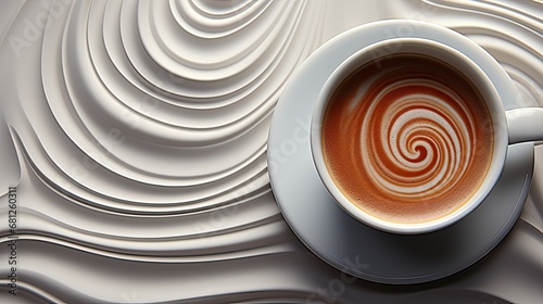 a cup of coffee on an Abstract liquid carved swirled surface in a Drink-decor-themed, horizontal format, photo illustration in JPG. Generative ai