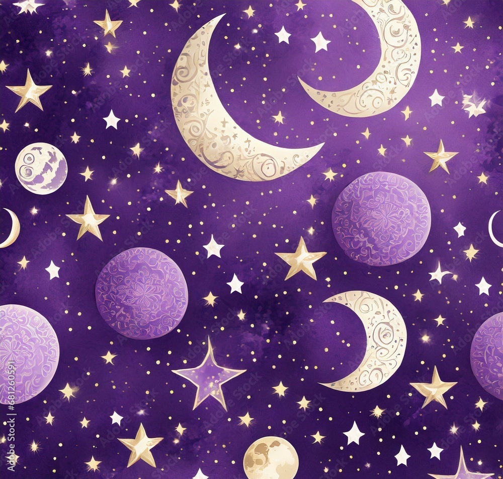 Moon and stars purple background art illustration Moon and stars purple background art illustration