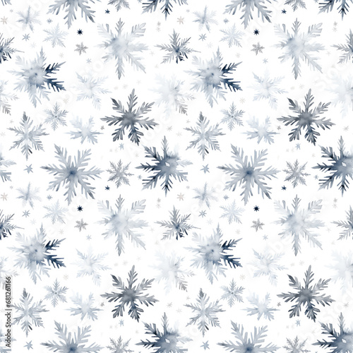 Winter Seamless Pattern. Silver watercolor snowflakes on a white background. Christmas or New Year pattern. For print  textile  fabric  wrapping paper  wallpaper  background  website  cover.