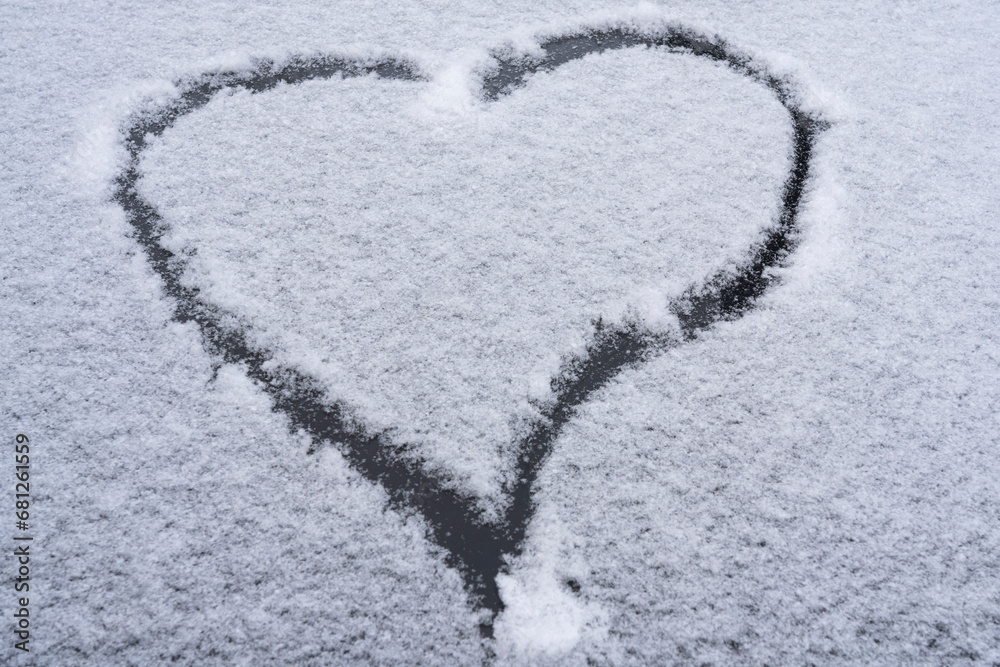 Snowy Love Note: Heart Shape Adorning Fresh Snow, Nature's Winter Whispers of Affection. Snowy Love Note: Heart Shape Adorning Fresh Snow, Nature's Winter Whispers of Affection.