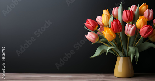 Bouquet of flowers on gray background with empty space generated AI