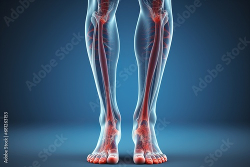 Human foot ankle and leg in x-ray, leg and foot pain, human skeleton, bone, joint scan, 3D rendering of medical screen, human anatomy, body, x-ray scan photo
