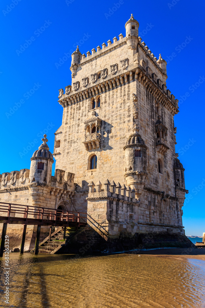 Belem tower at the bank of the Tagus River in Lisbon, Portugal