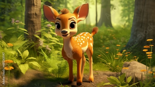 Adorable Cartoon Character Baby Deer Render for Kids, Captivating the Bright and Cheerful Ambiance of Youth. © Fortis Design
