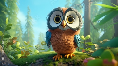 Cheerful Bright-Colored Cartoon Owl Character for Kids, High-Quality Render