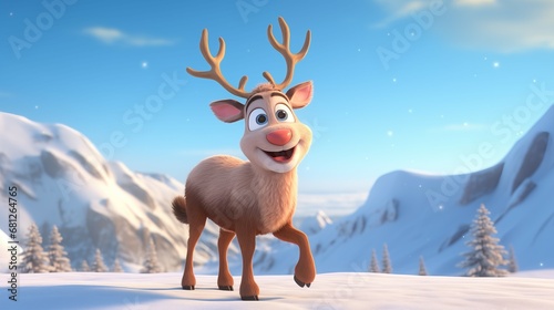 Brightly Rendered, Cute Reindeer Cartoon Character for Kids - Perfect for Seasonal Illustrations and Holiday Themes © Fortis Design