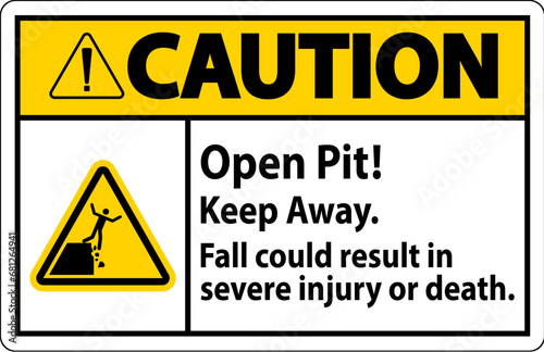 Caution Sign Open Pit Keep Away Fall Could Result In Severe Injury Or Death