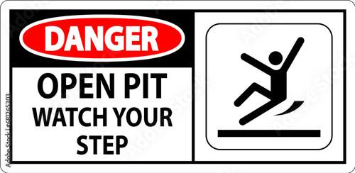 Danger Sign Open Pit, Watch Your Step