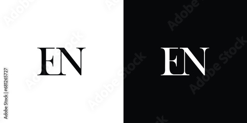 Abstract EN or NE Letter Icon Vector Logo with Serif Font and Minimalist Style in black and white color