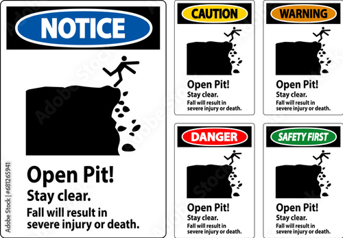Danger Sign Open Pit Stay Clear Fall Will Result In Severe Injury Or Death