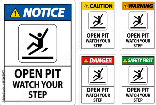 Caution Sign Open Pit, Watch Your Step