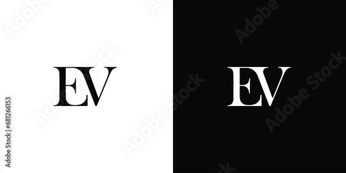 Abstract Initial Letter EV or VE Logo Design Monogram Creative Modern Sign Symbol Icon in black and white color photo