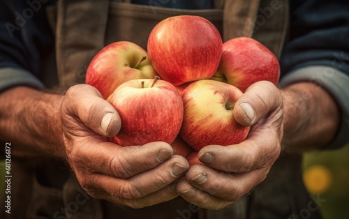 Farmers hand holding a freshly harvested apples