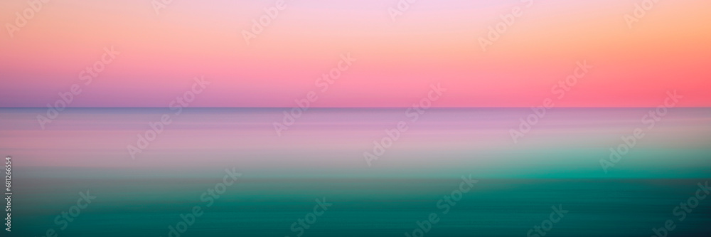 Romantic foggy motion blur sunset or sunrise landscape for soft warm-toned pastel seascape backgrounds - obrazy, fototapety, plakaty 