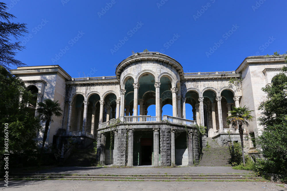 abandoned building with a colonnade, former sanatorium