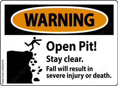 Warning Sign Open Pit Stay Clear Fall Will Result In Severe Injury Or Death