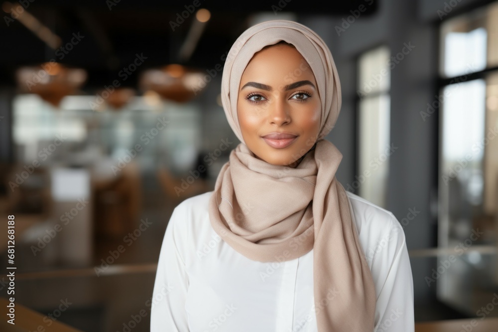Woman with a scarf. Portrait with selective focus and copy space Woman with a scarf. Portrait with selective focus and copy space