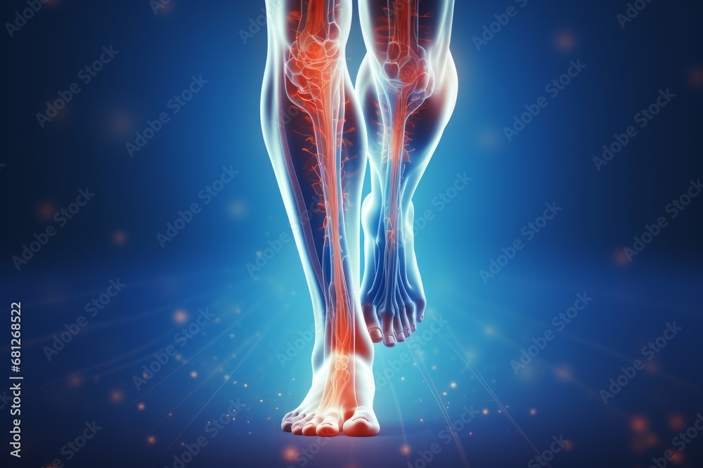 Human foot ankle and leg in xray, leg and foot pain, human skeleton