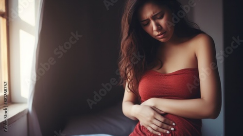 stomach ache. women have abdominal pain, indigestion, gastritis, menstrual cramps, flatulence, diarrhea, distention, colon cancer, belly inflammation problem, suffer food poisoning, abdomen
