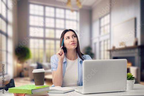 Free Download Businesswoman dreaming to career or planning goal at work - GFXLoad