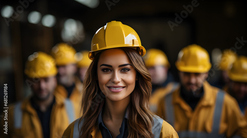 Engineer asian woman at construction site wearing safety helmet Confident engineer looking at camera