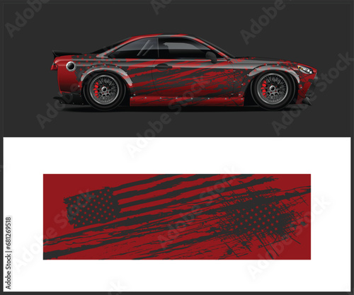 Racing car wrap design vector Graphic abstract stripe racing background kit designs for wrap vehicle