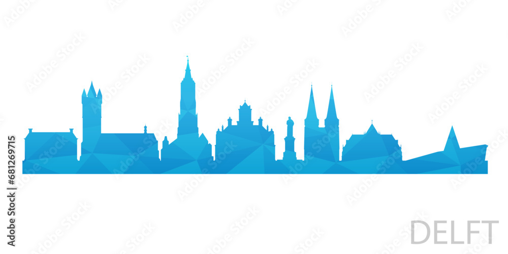 Obraz premium Delft, Netherlands Low Poly Skyline Clip Art City Design. Geometric Polygon Graphic Horizon Icon. Vector Illustration Symbol.