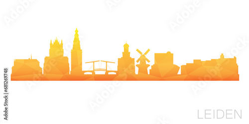 Leiden, Netherlands Low Poly Skyline Clip Art City Design. Geometric Polygon Graphic Horizon Icon. Vector Illustration Symbol.