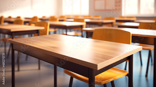 empty classroom tables  education concept
