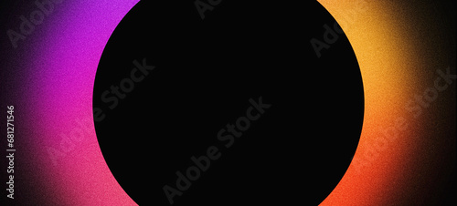 Abstract black background circle glowing halo gradient colors round frame copy space abstract noise grainy glowing dark textured shape