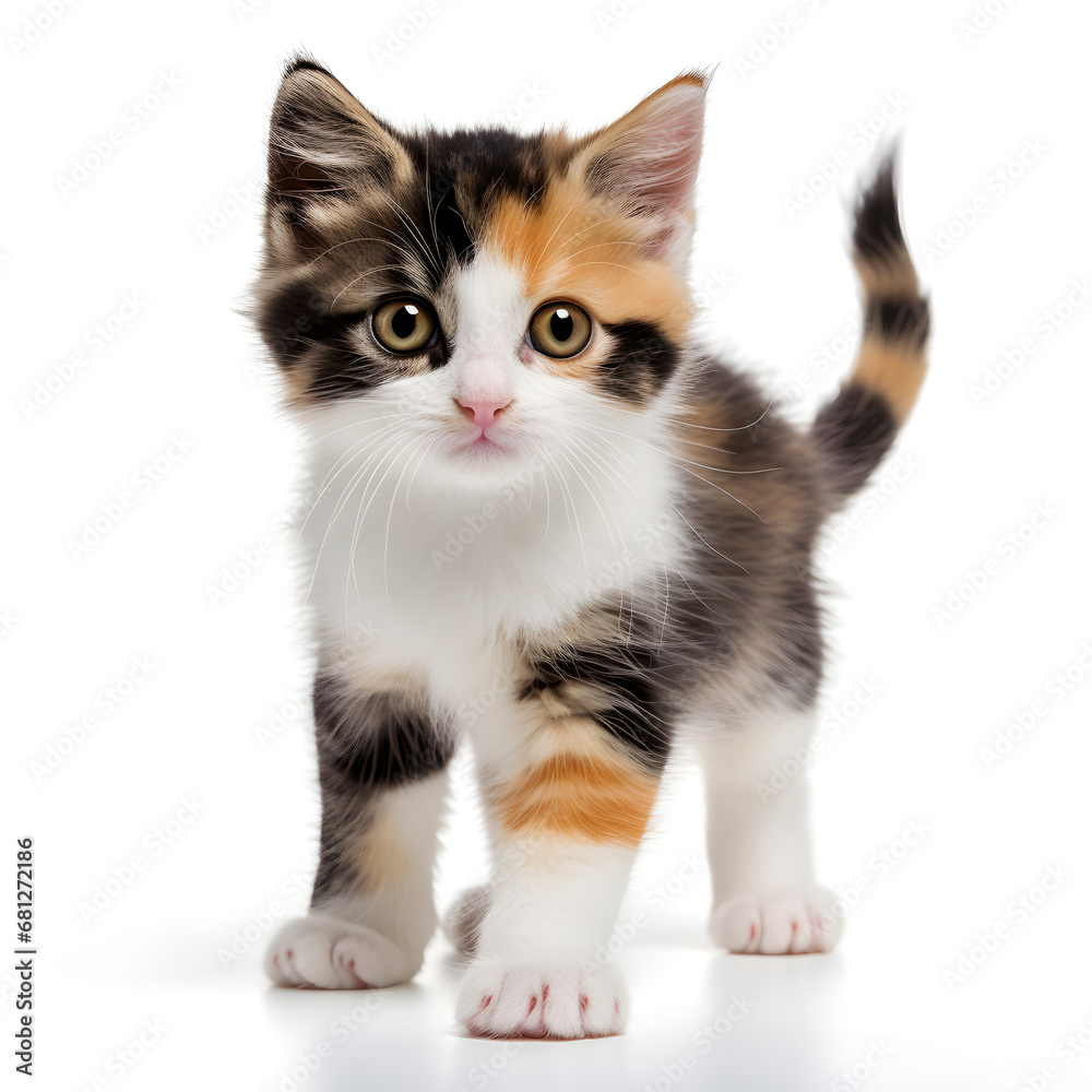 Calico Cat Kitten Isolated on White Background - Generative AI