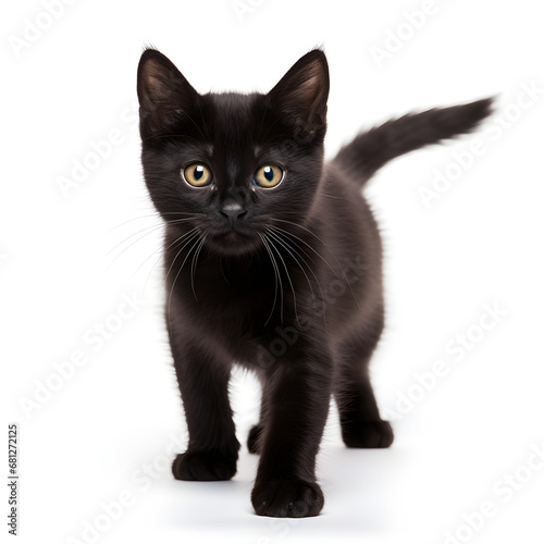 Black Cat Kitten Isolated on White Background - Generative AI