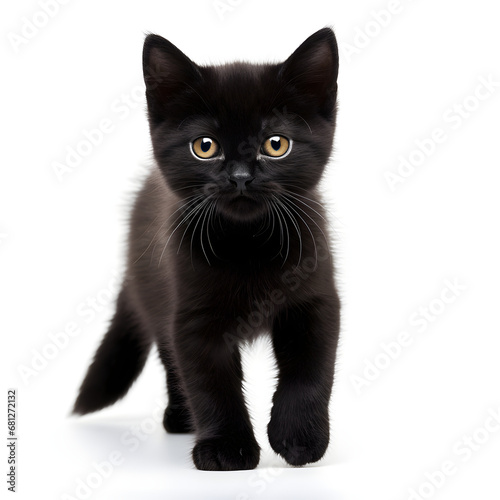 Black Cat Kitten Isolated on White Background - Generative AI