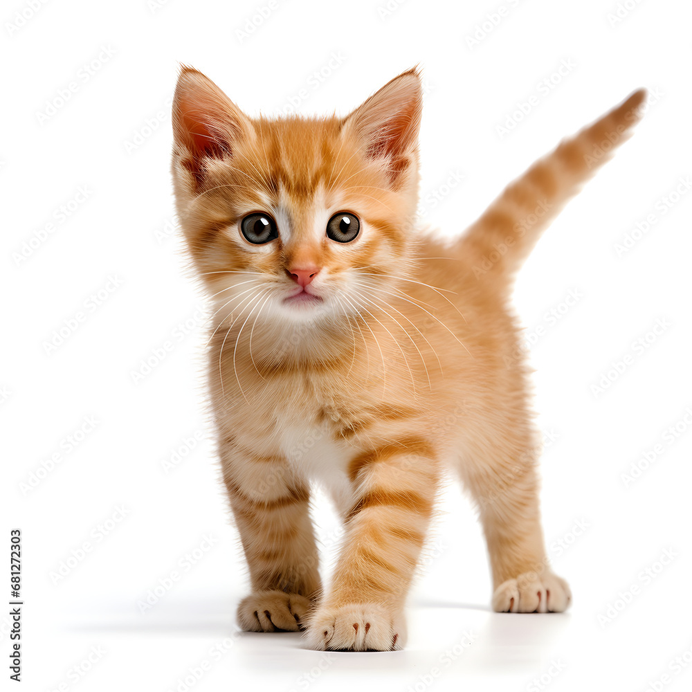Ginger, Orange Cat Kitten Isolated on White Background - Generative AI Ginger, Orange Cat Kitten Isolated on White Background - Generative AI