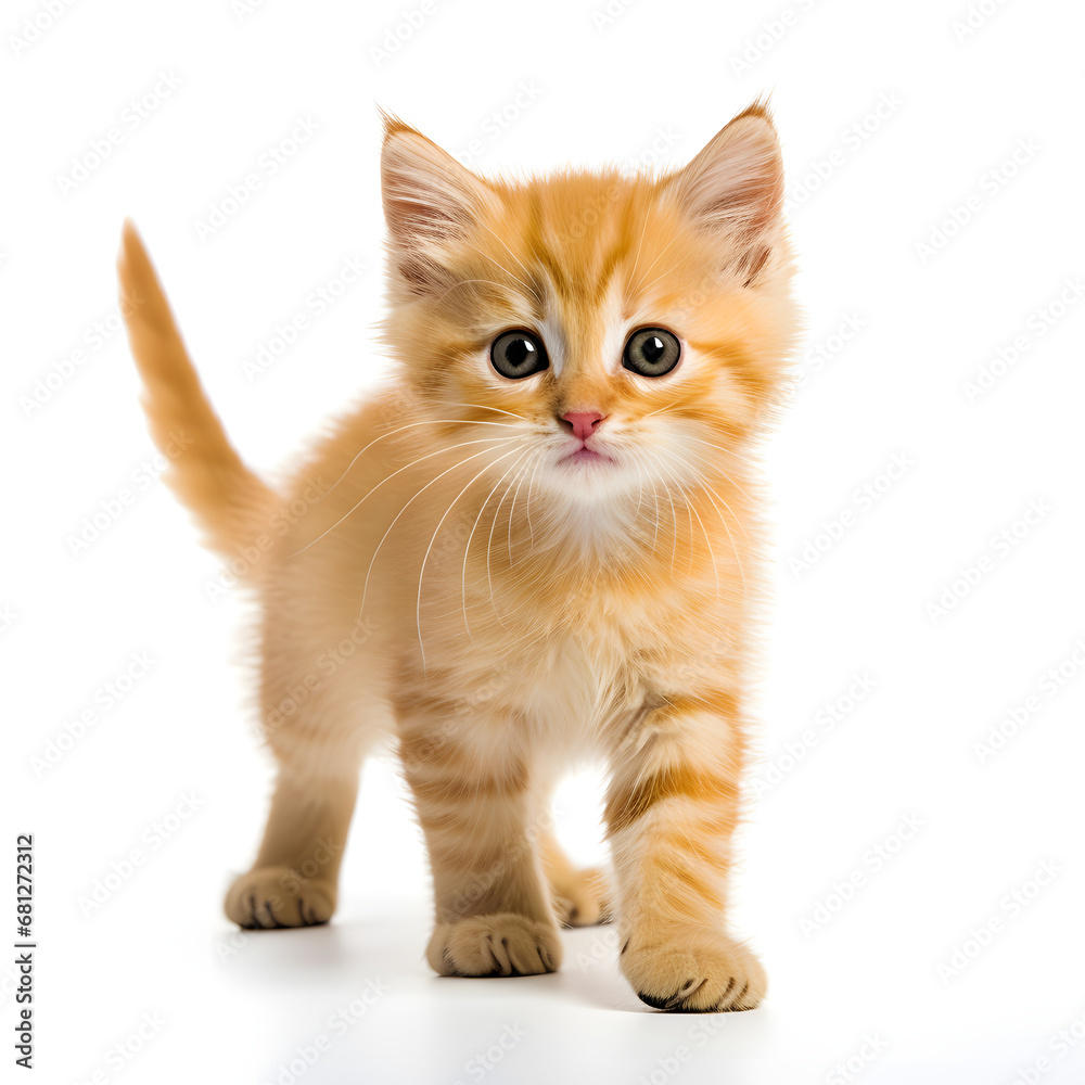 Obraz premium Ginger, Orange Cat Kitten Isolated on White Background - Generative AI