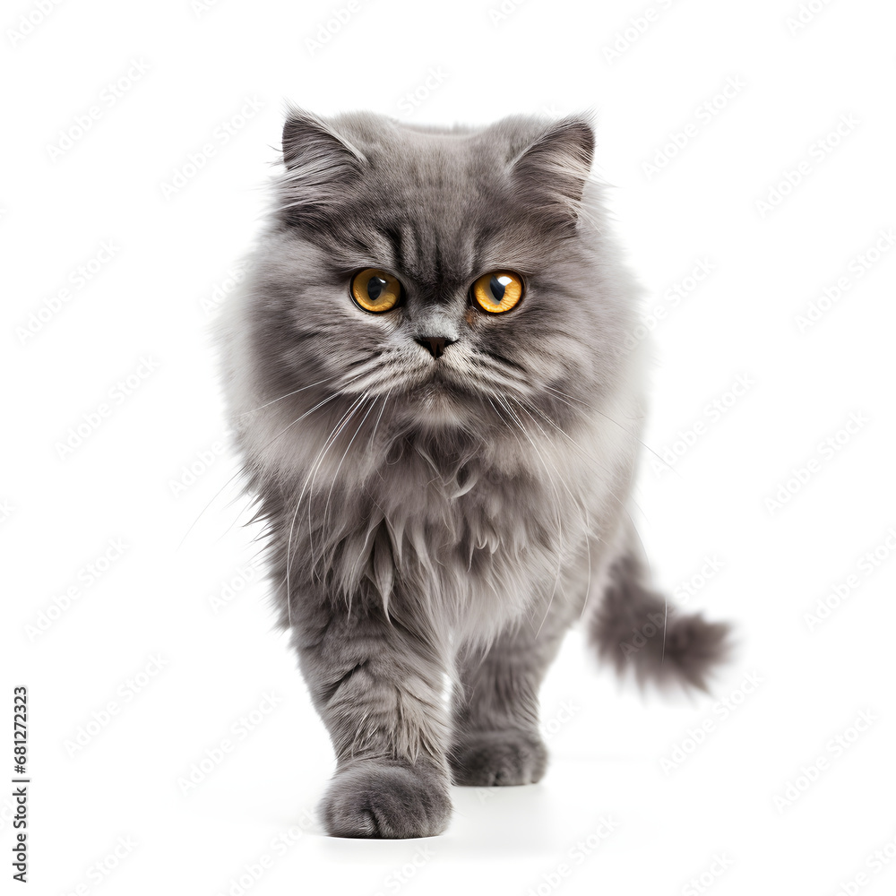 Persian Silver, Gray, Tabby Cat Kitten Isolated on White Background - Generative AI