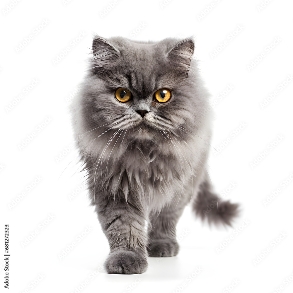Persian Silver, Gray, Tabby Cat Kitten Isolated on White Background - Generative AI Persian Silver, Gray, Tabby Cat Kitten Isolated on White Background - Generative AI