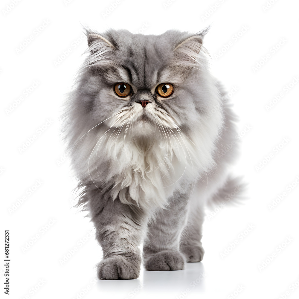 Persian Silver, Gray, Tabby Cat Kitten Isolated on White Background - Generative AI