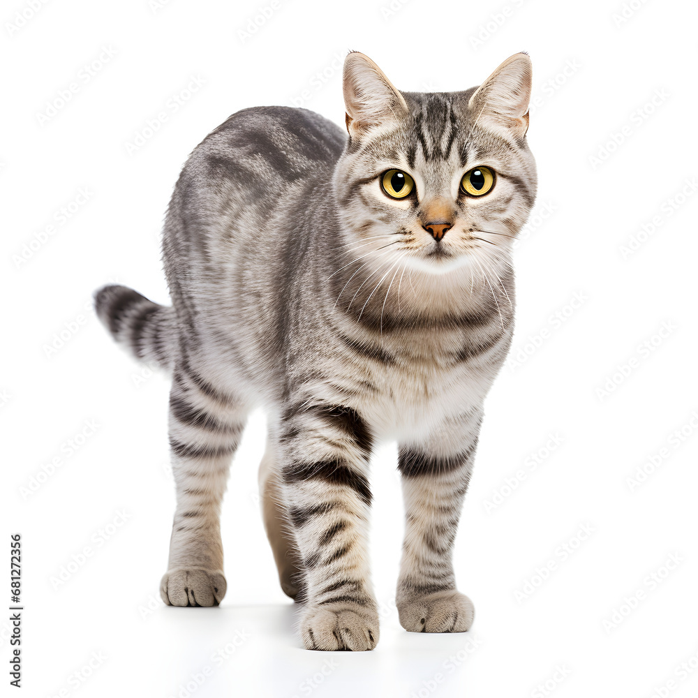 Tabby, Silver, Gray, Cat Kitten Isolated on White Background - Generative AI Tabby, Silver, Gray, Cat Kitten Isolated on White Background - Generative AI