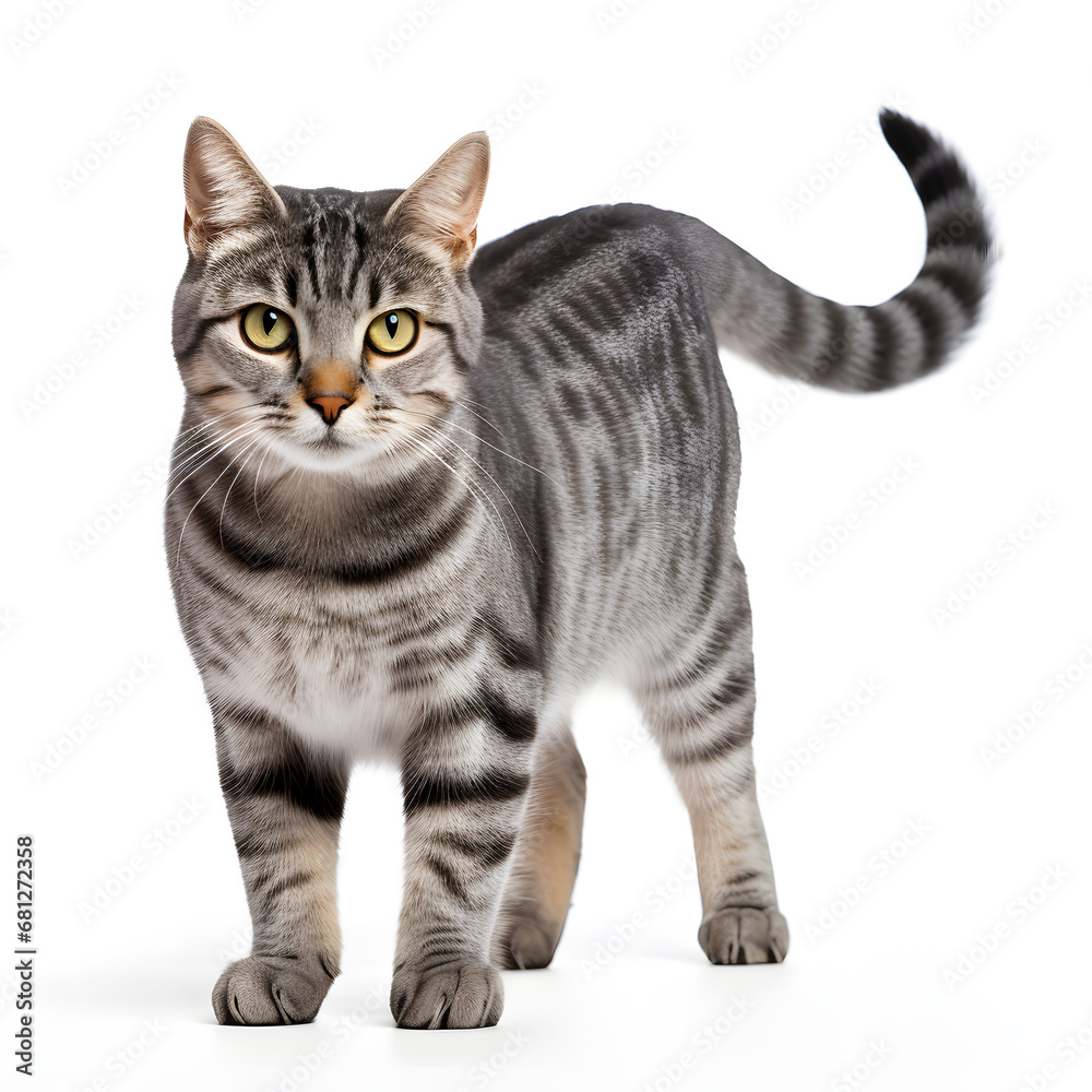 Tabby, Silver, Gray, Cat Kitten Isolated on White Background - Generative AI Tabby, Silver, Gray, Cat Kitten Isolated on White Background - Generative AI
