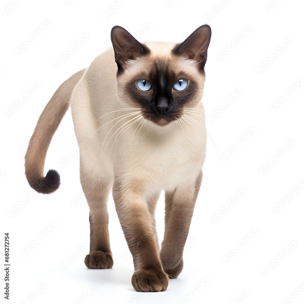 Siamese Cat Kitten Isolated on White Background - Generative AI
