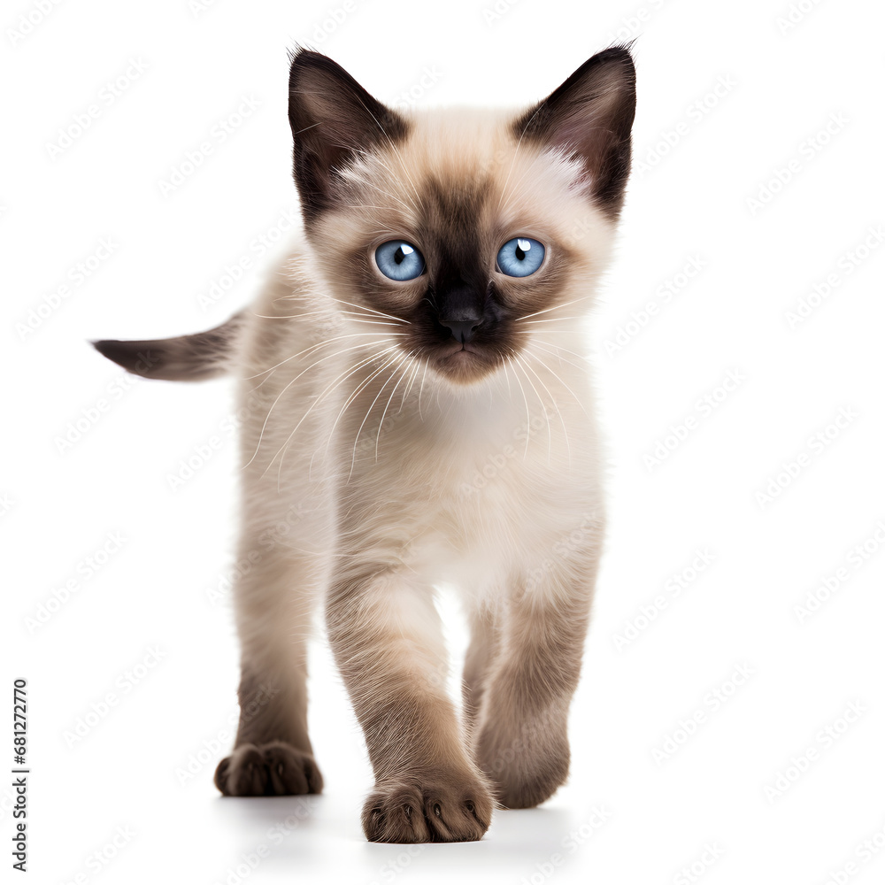 Siamese Cat Kitten Isolated on White Background - Generative AI
