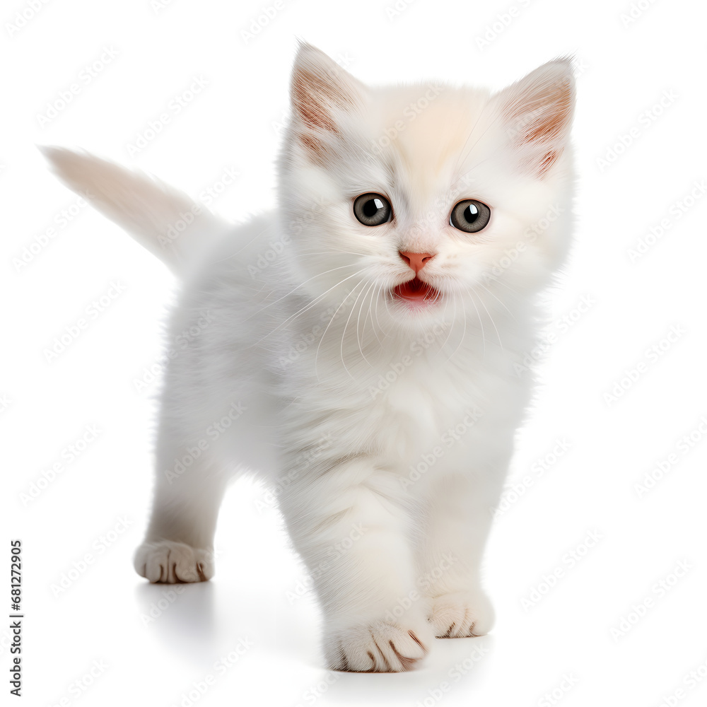 White Cat Kitten Isolated on White Background - Generative AI