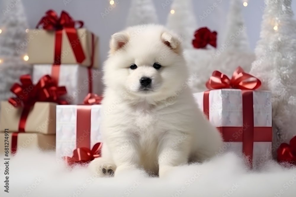 子犬とクリスマスプレゼント 子犬とクリスマスプレゼント