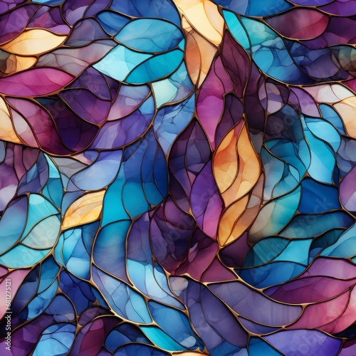 A seamless tile of beautiful stained glass floral texture. Generative AI.  © Elle Arden 