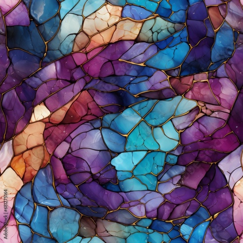 A seamless tile of beautiful stained glass floral texture. Generative AI. 